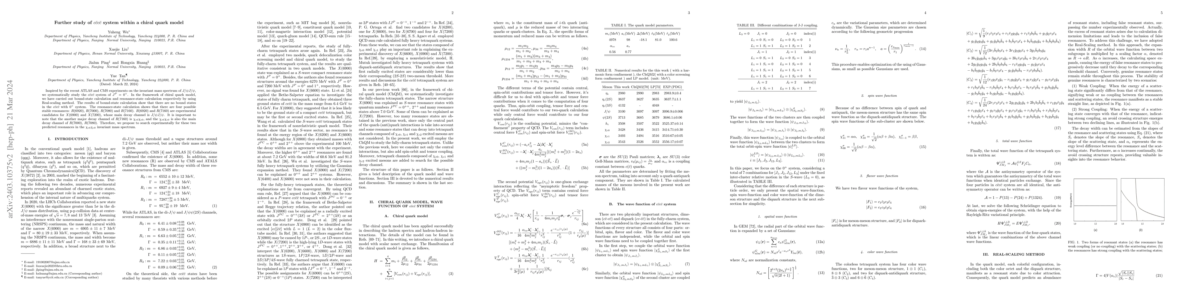 Thumbnail for Further study of $c\bar{c}c\bar{c}$ system within a chiral quark model