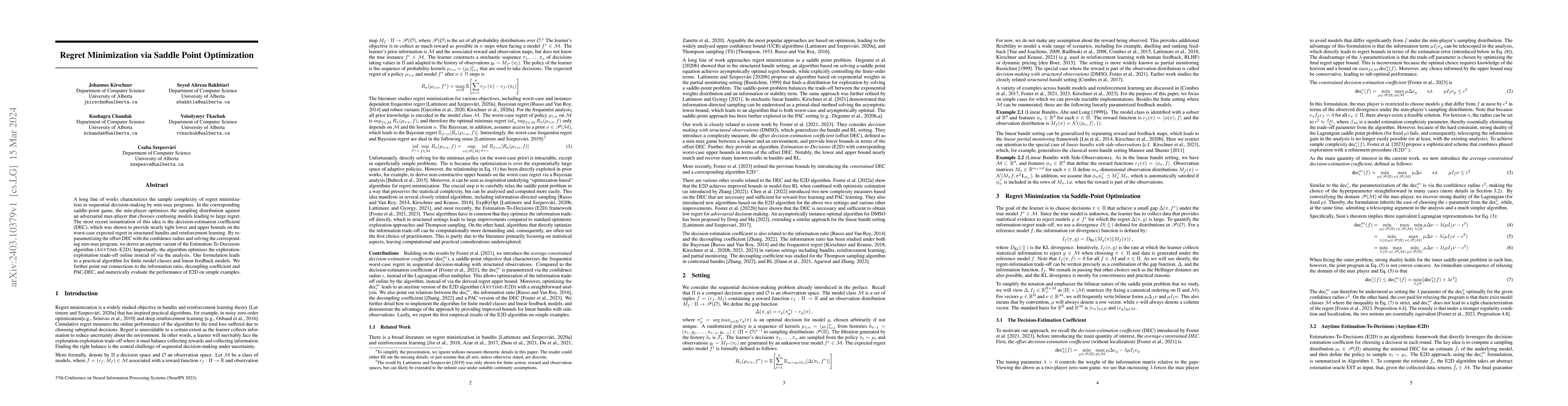 Thumbnail for Regret Minimization via Saddle Point Optimization