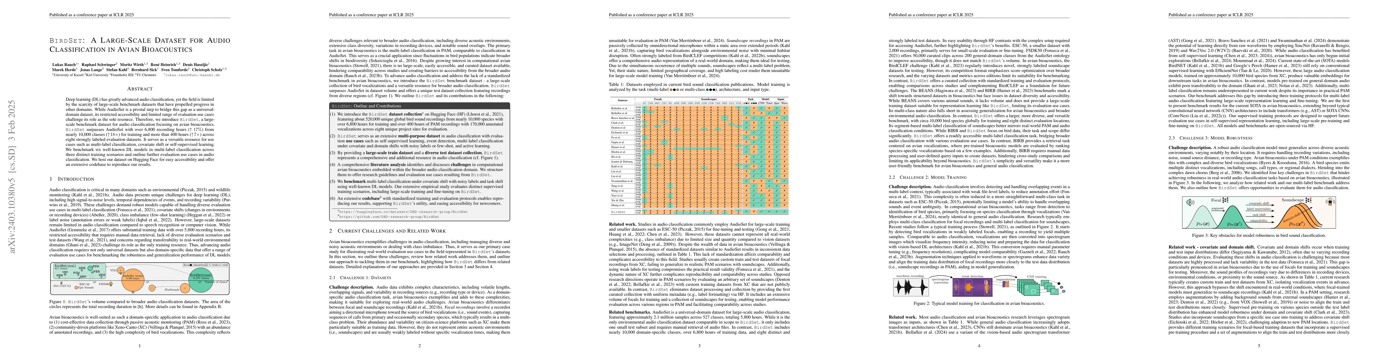 Thumbnail for BirdSet: A Dataset and Benchmark for Classification in Avian
  Bioacoustics