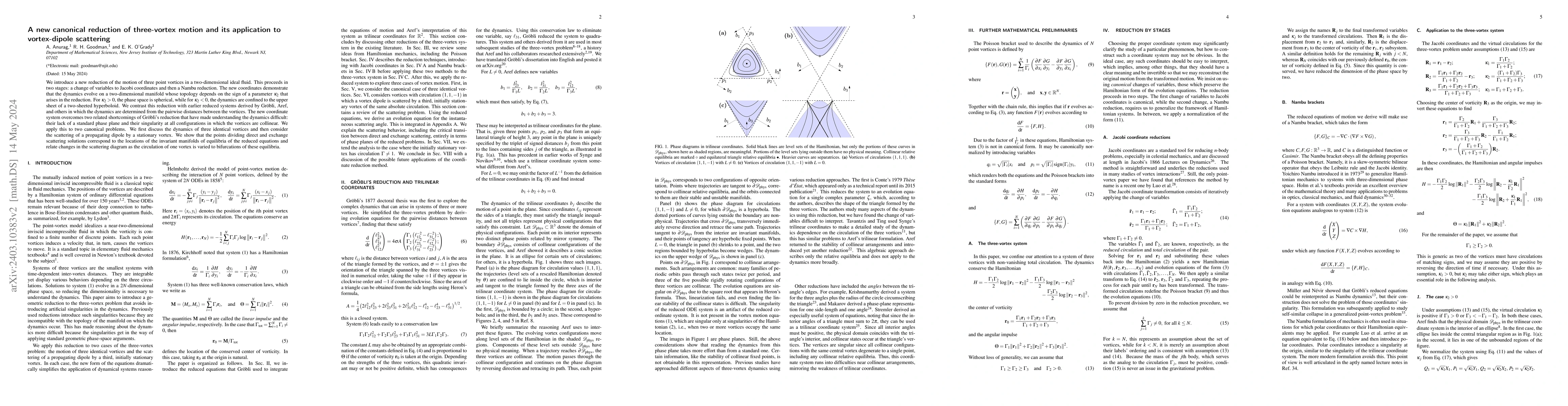 Thumbnail for A new canonical reduction of three-vortex motion and its application to
  vortex-dipole scattering