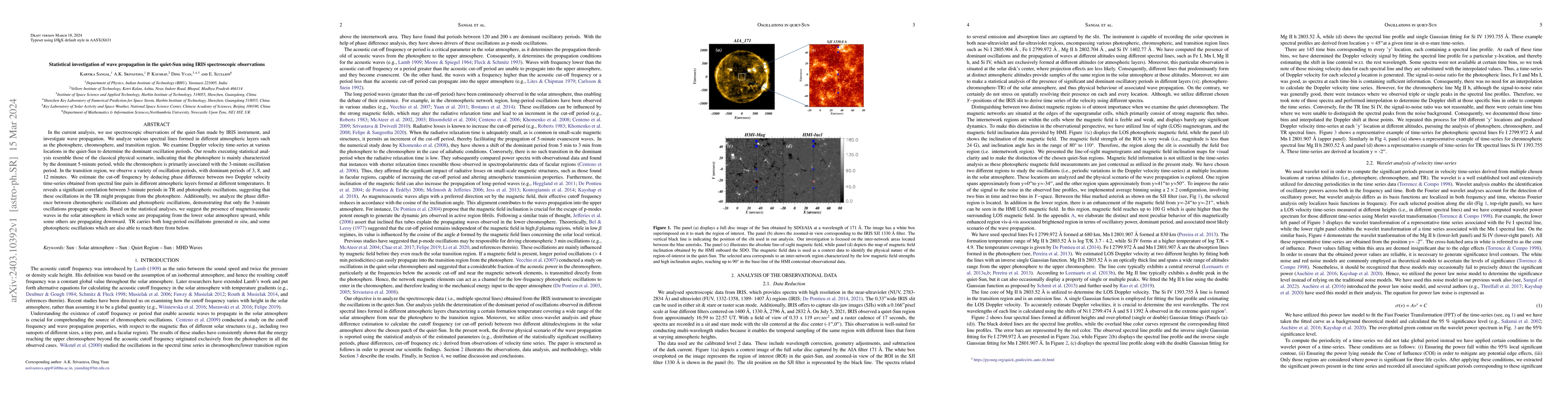 Thumbnail for Statistical investigation of wave propagation in the quiet-Sun using
  IRIS spectroscopic observations