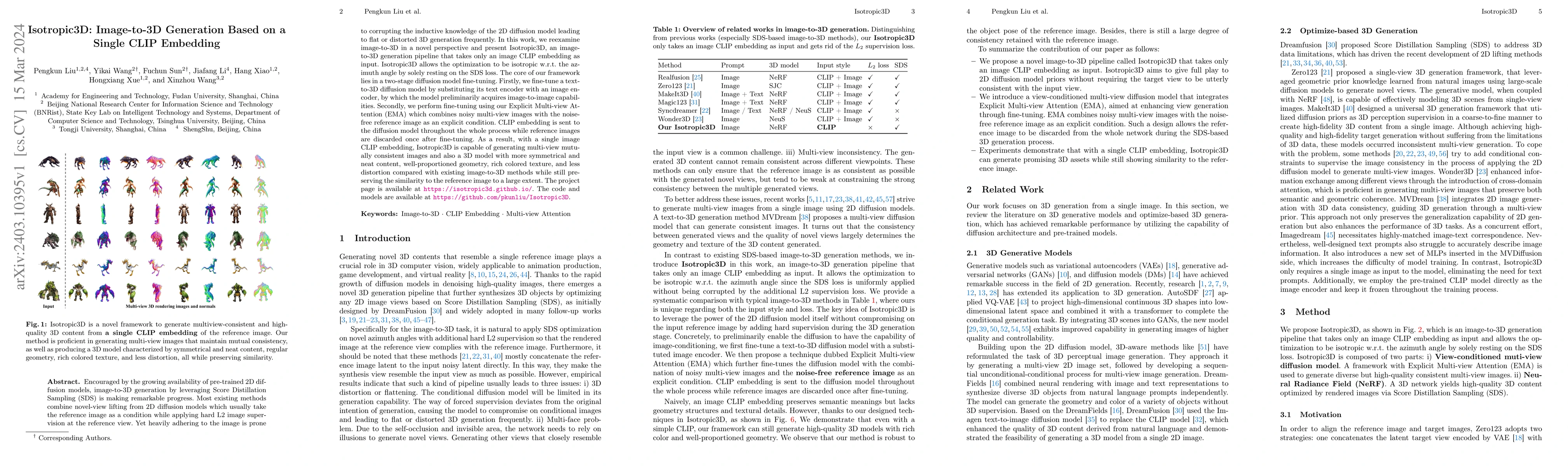 Thumbnail for Isotropic3D: Image-to-3D Generation Based on a Single CLIP Embedding