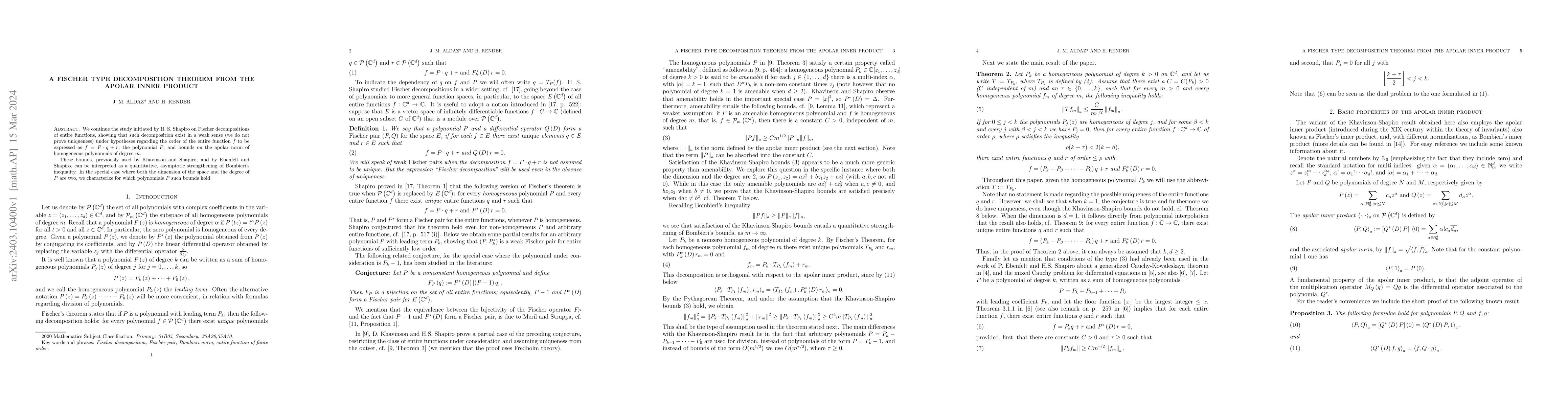Thumbnail for A Fischer type decomposition theorem from the apolar inner product