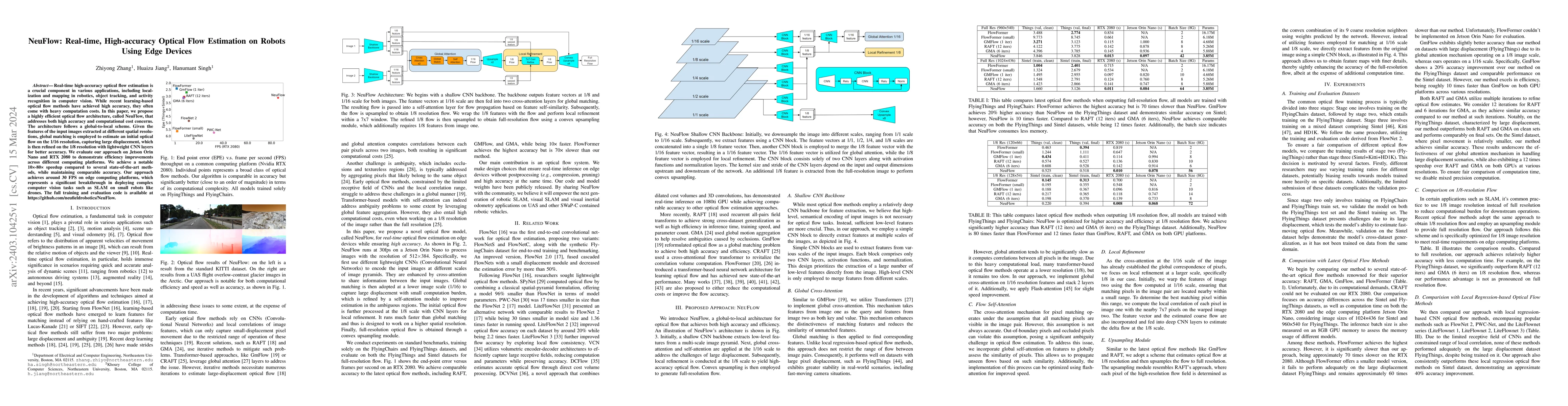 Thumbnail for NeuFlow: Real-time, High-accuracy Optical Flow Estimation on Robots
  Using Edge Devices