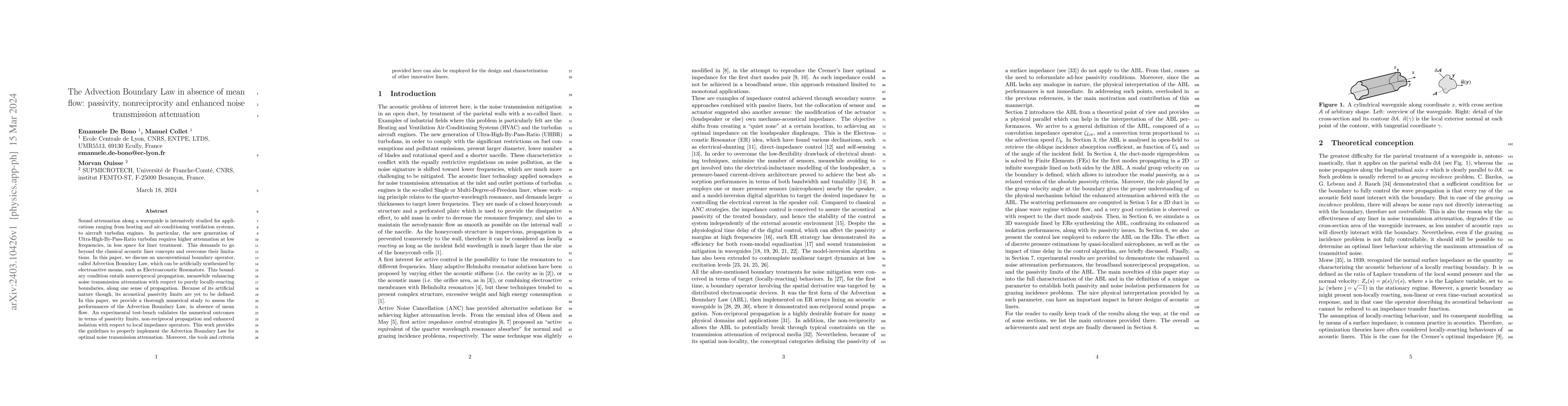 Thumbnail for The Advection Boundary Law in absence of mean flow: passivity,
  nonreciprocity and enhanced noise transmission attenuation