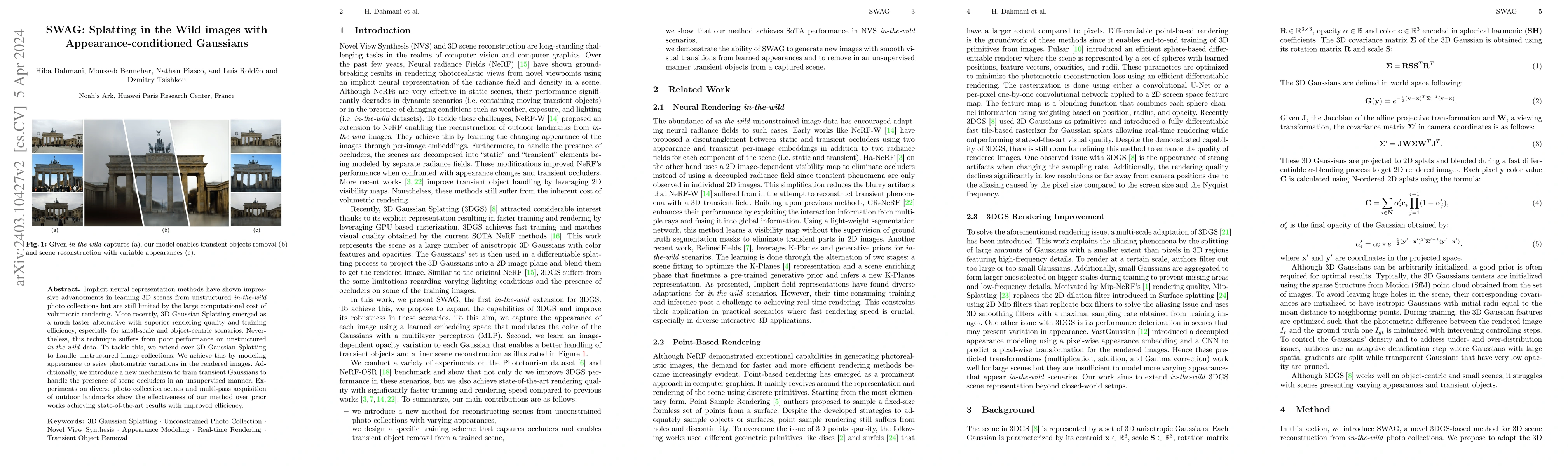 Thumbnail for SWAG: Splatting in the Wild images with Appearance-conditioned Gaussians