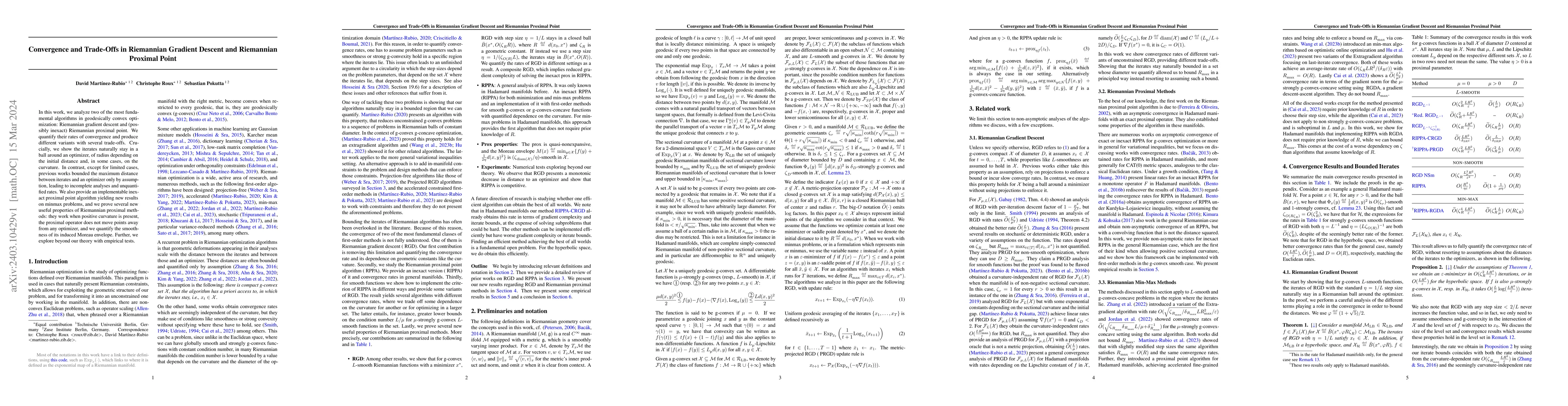 Thumbnail for Convergence and Trade-Offs in Riemannian Gradient Descent and Riemannian
  Proximal Point