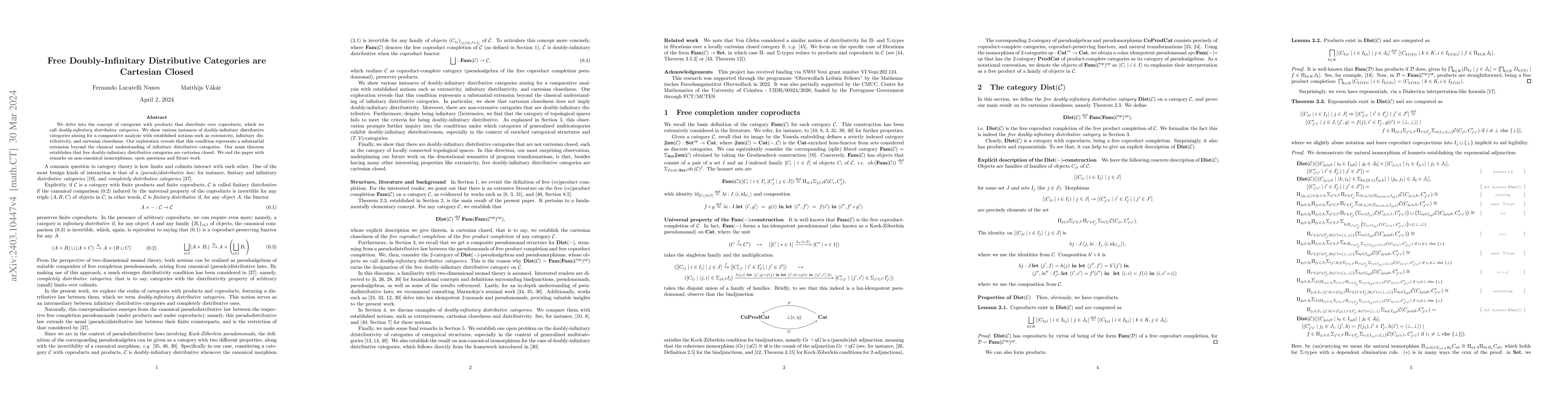 Thumbnail for Free Doubly-Infinitary Distributive Categories are Cartesian Closed