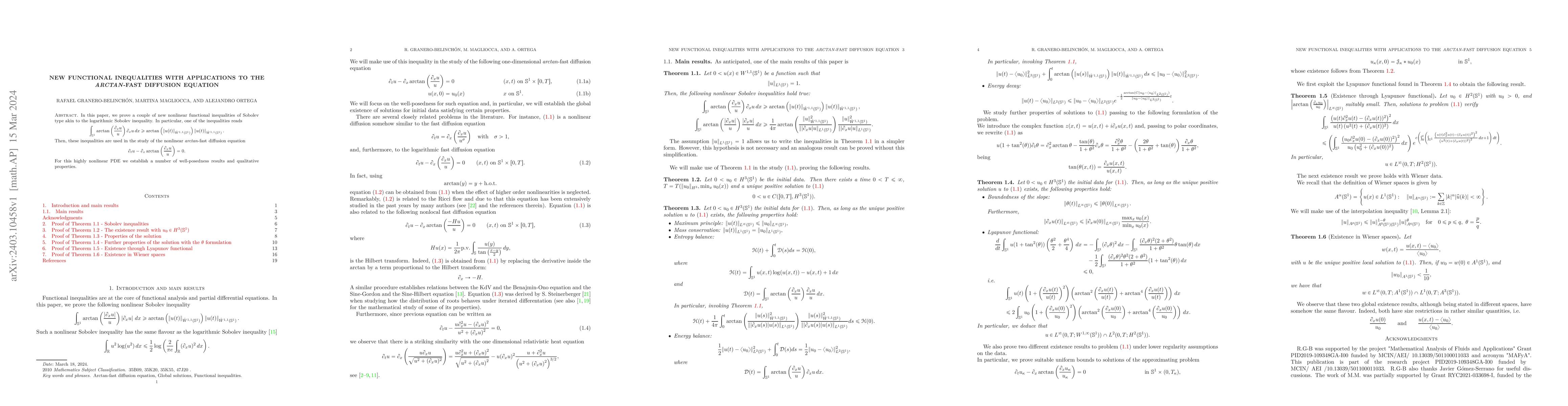 Thumbnail for New functional inequalities with applications to the arctan-fast
  diffusion equation