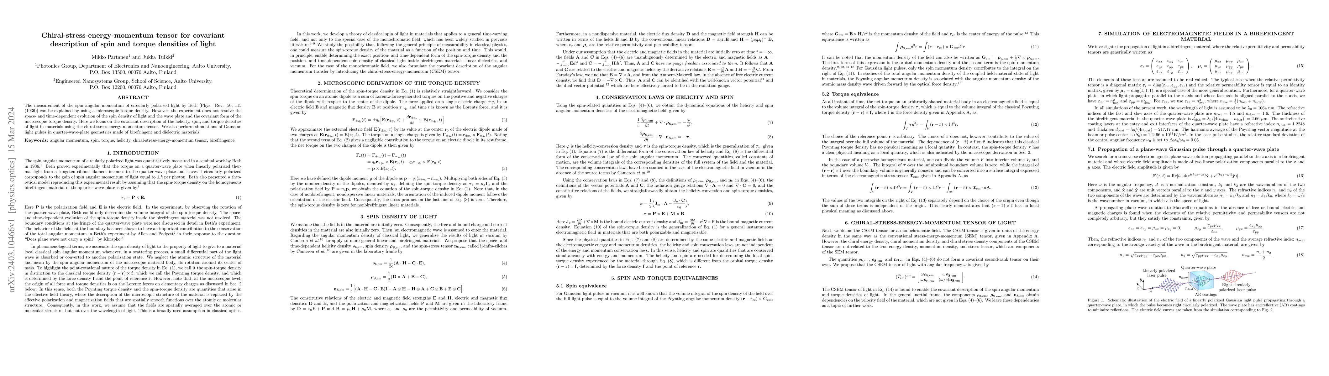 Thumbnail for Chiral-stress-energy-momentum tensor for covariant description of spin
  and torque densities of light