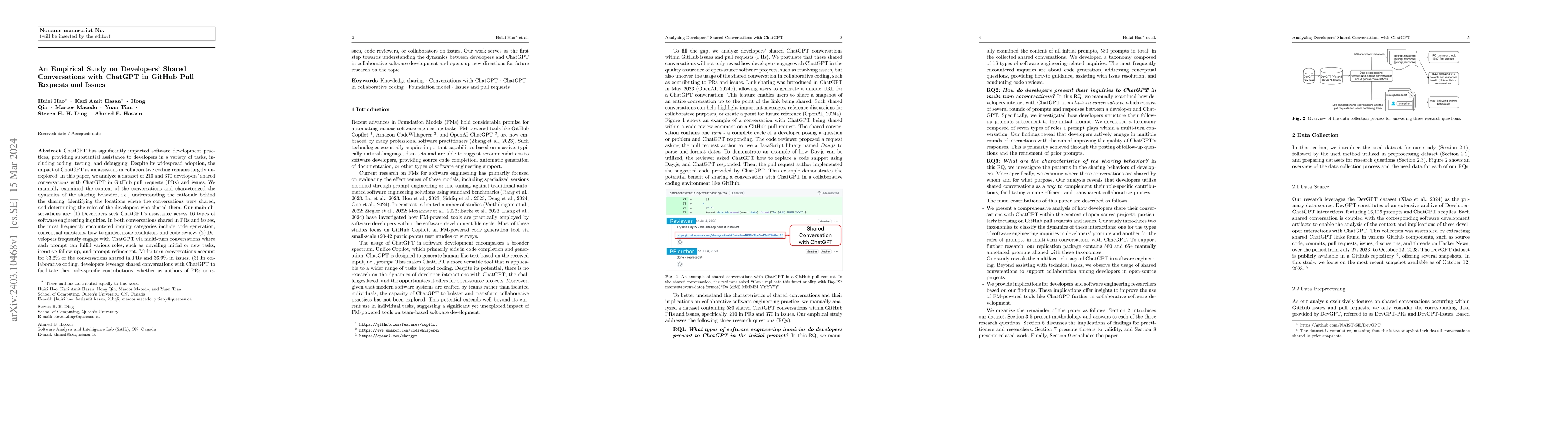 Thumbnail for An Empirical Study on Developers Shared Conversations with ChatGPT in
  GitHub Pull Requests and Issues