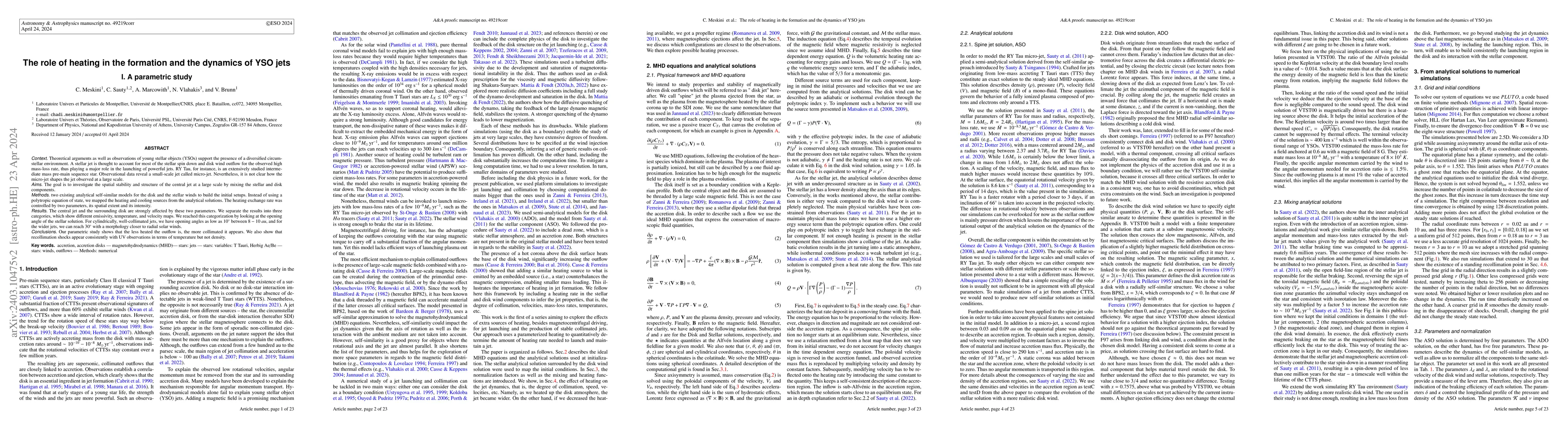 Thumbnail for The role of heating on the formation and the dynamics of YSO jets : I. A
  parametric study