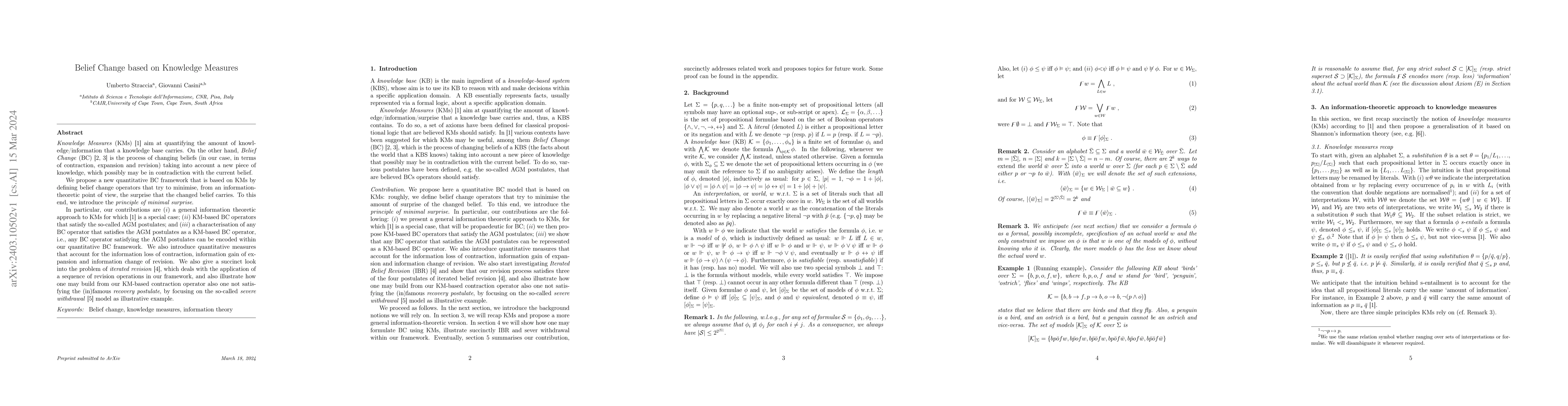 Thumbnail for Belief Change based on Knowledge Measures