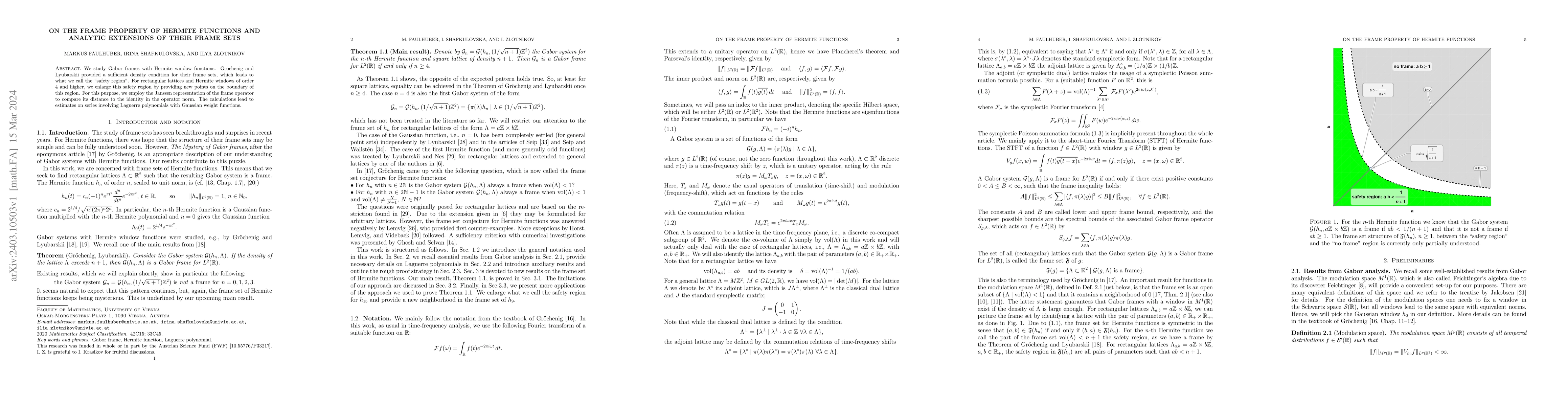 Thumbnail for On the frame property of Hermite functions and analytic extensions of
  their frame sets