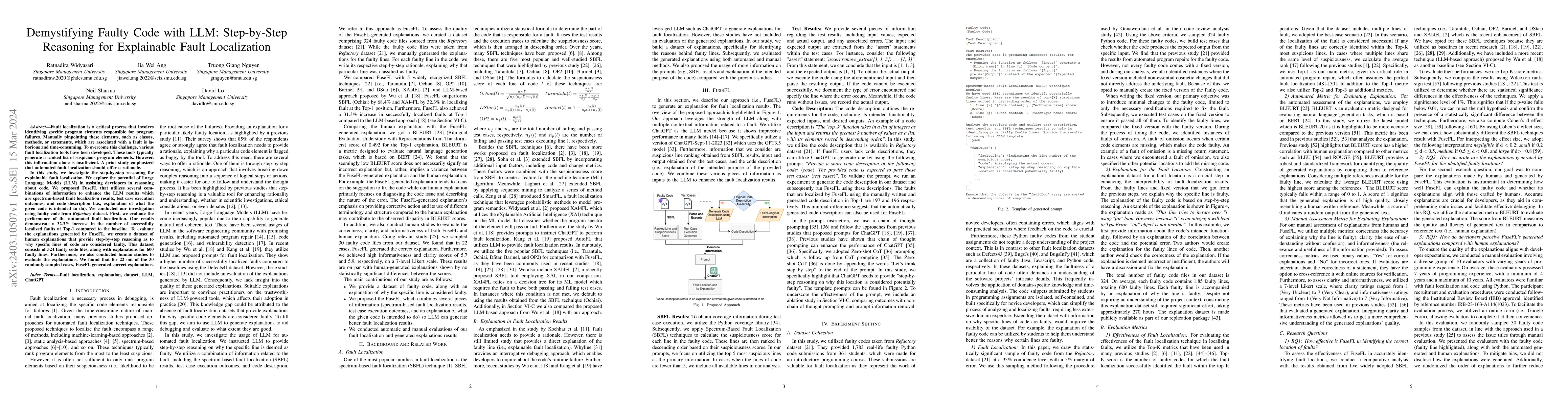 Thumbnail for Demystifying Faulty Code with LLM: Step-by-Step Reasoning for
  Explainable Fault Localization