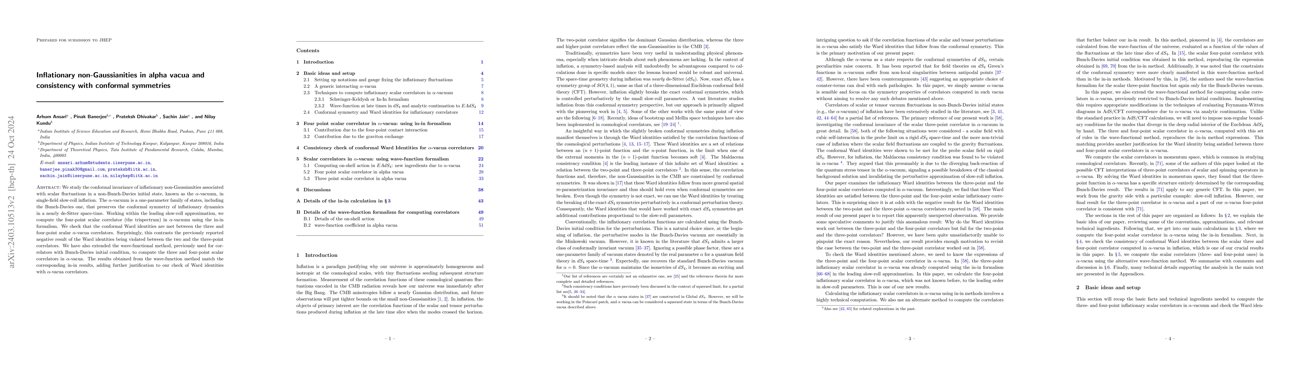 Thumbnail for Inflationary non-Gaussianities in alpha vacua and consistency with
  conformal symmetries