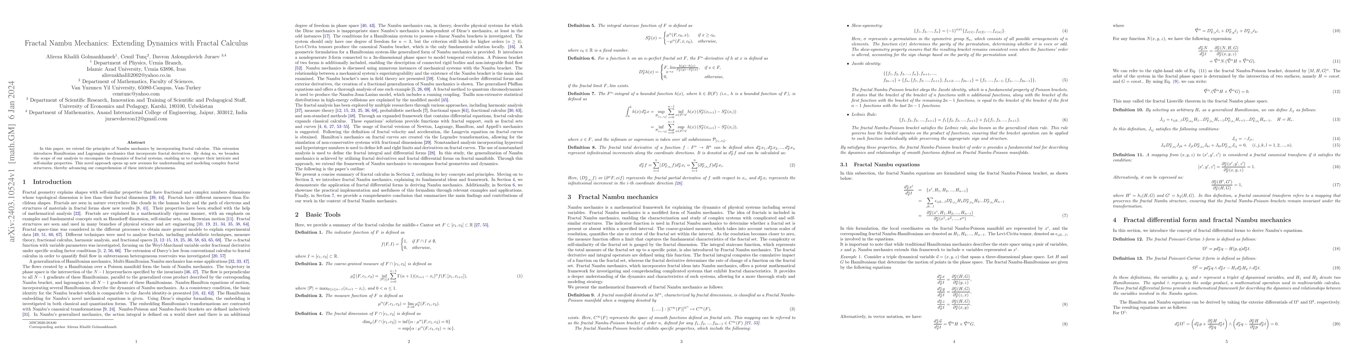 Thumbnail for Fractal Nambu Mechanics: Extending Dynamics with Fractal Calculus