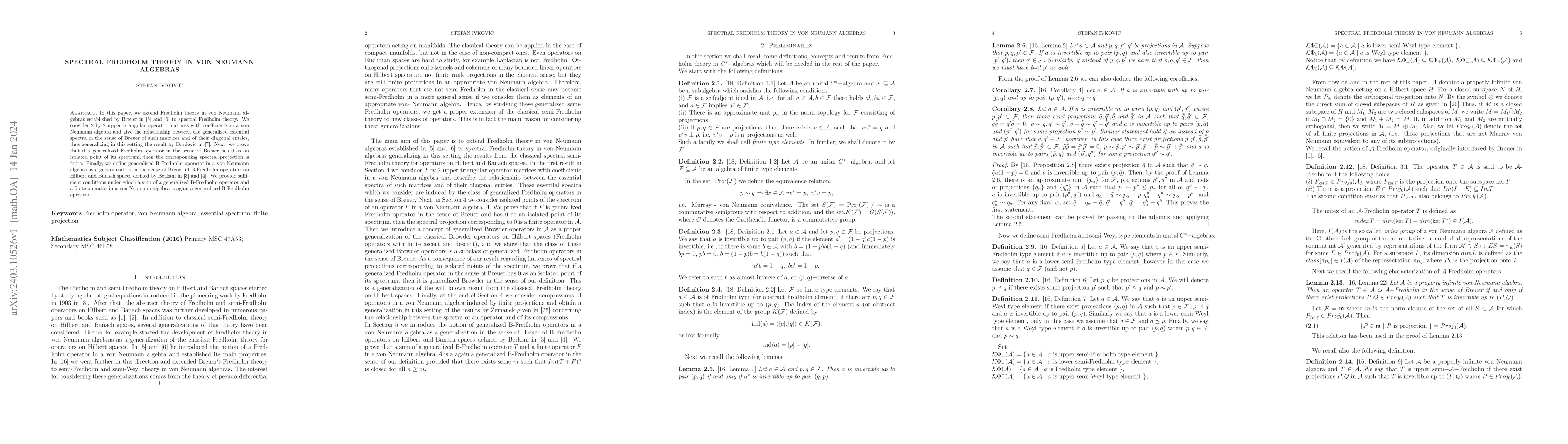 Thumbnail for Spectral Fredholm Theory in Von Neumann Algebras