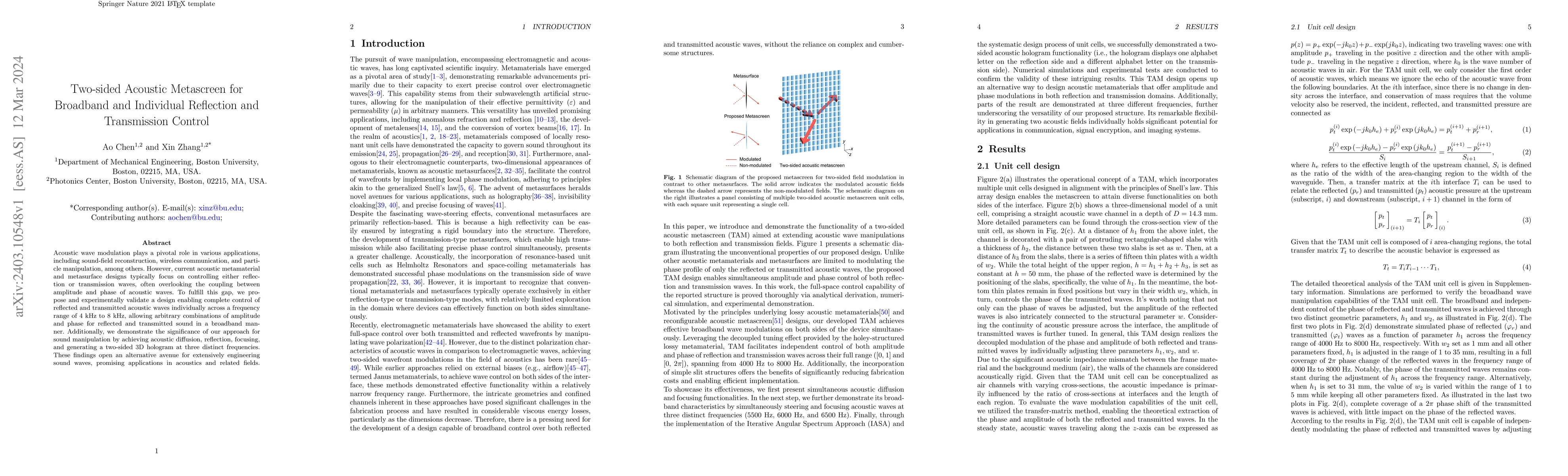 Thumbnail for Two-sided Acoustic Metascreen for Broadband and Individual Reflection
  and Transmission Control