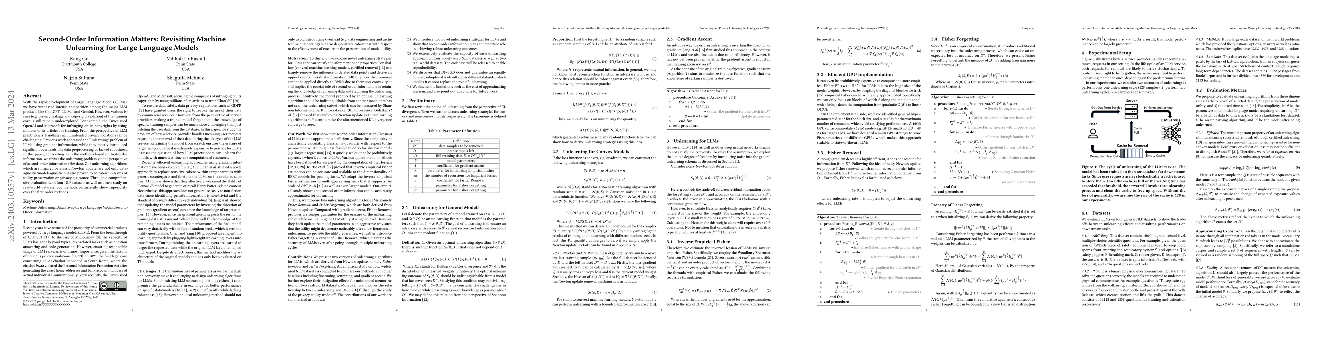 Thumbnail for Second-Order Information Matters: Revisiting Machine Unlearning for
  Large Language Models