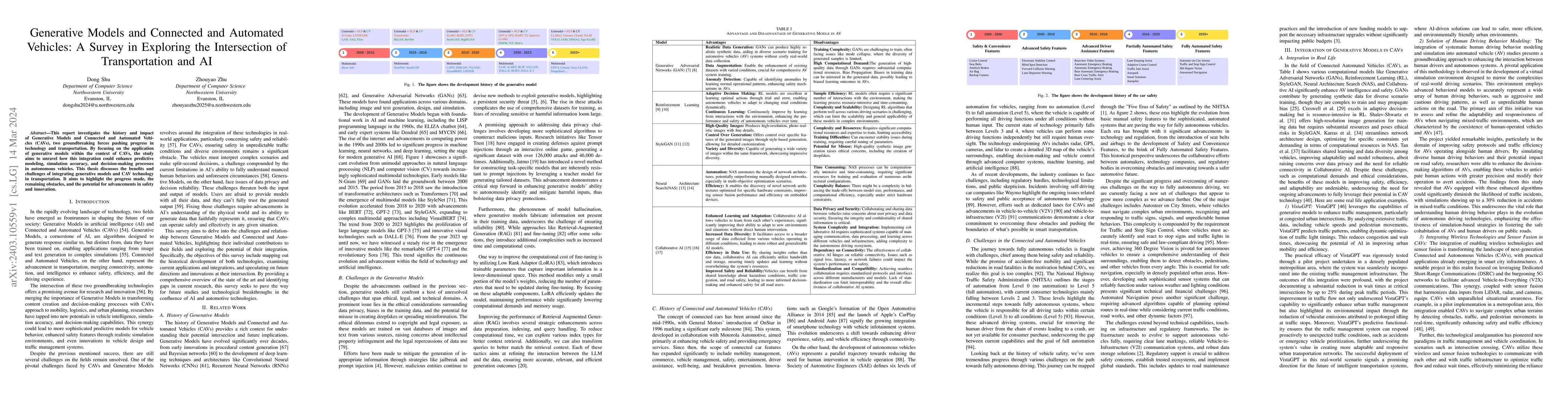 Thumbnail for Generative Models and Connected and Automated Vehicles: A Survey in
  Exploring the Intersection of Transportation and AI
