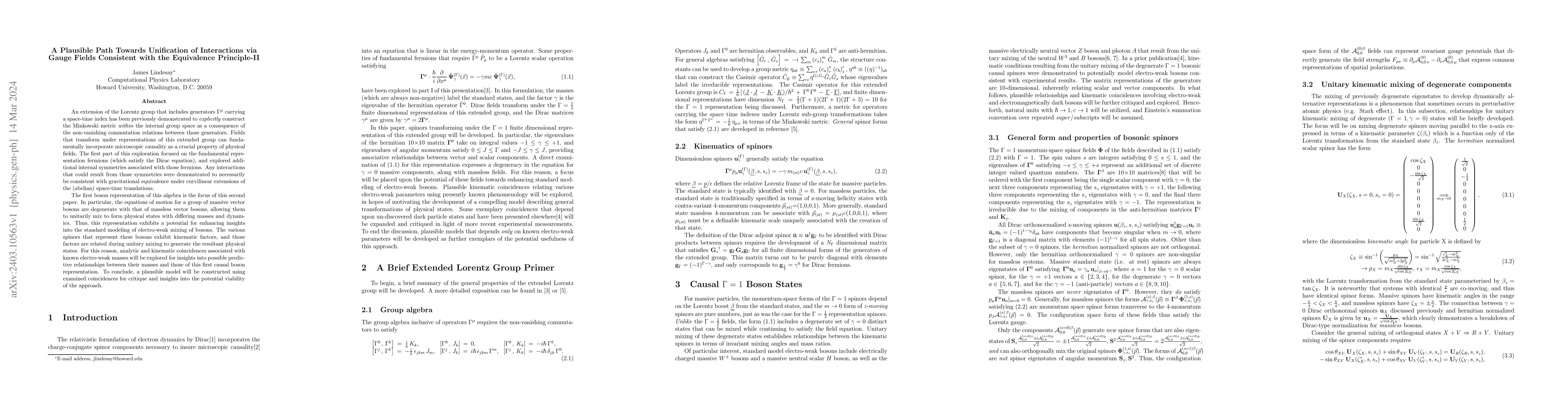 Thumbnail for A Plausible Path Towards Unification of Interactions via Gauge Fields
  Consistent with the Equivalence Principle-II