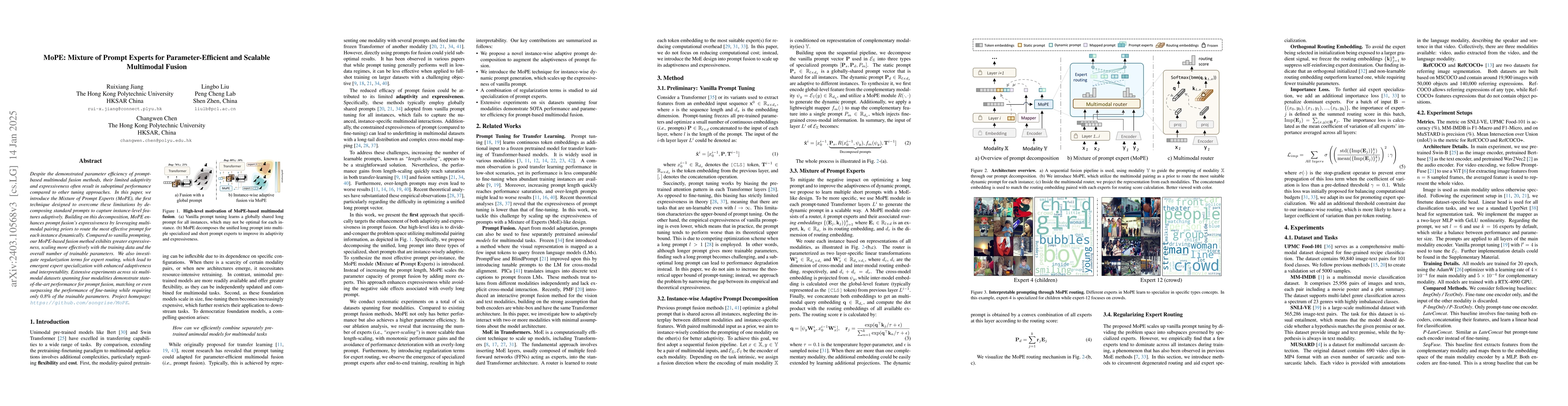 Thumbnail for MoPE: Parameter-Efficient and Scalable Multimodal Fusion via Mixture of
  Prompt Experts