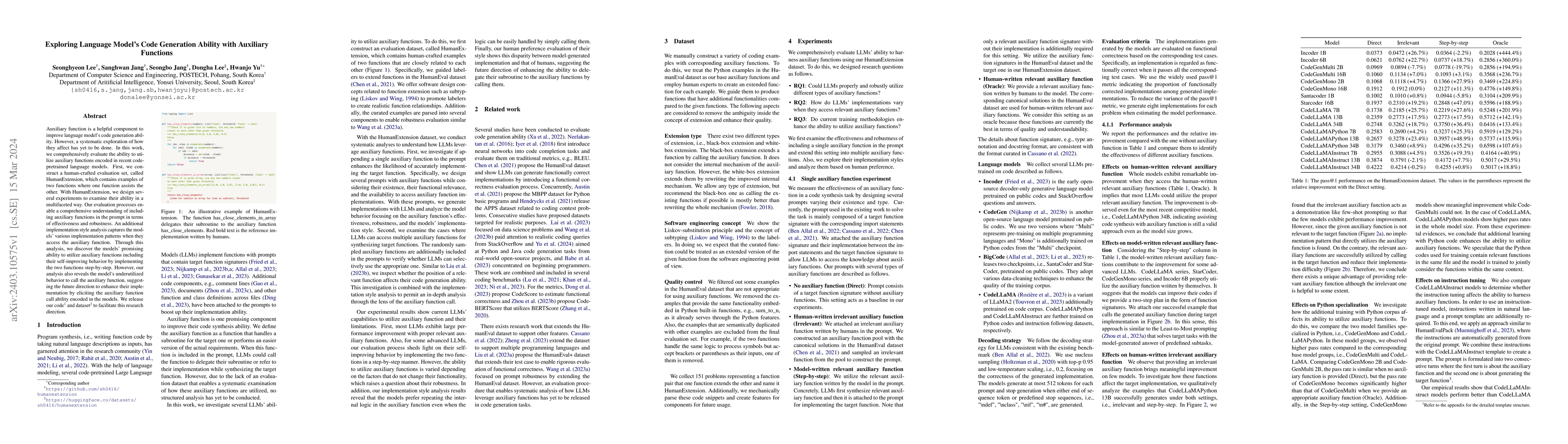 Thumbnail for Exploring Language Model's Code Generation Ability with Auxiliary
  Functions