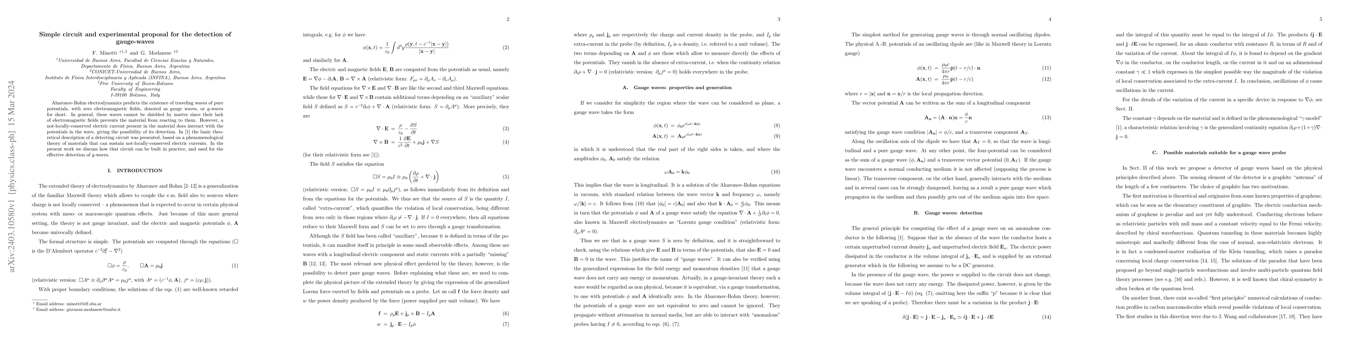 Thumbnail for Simple circuit and experimental proposal for the detection of
  gauge-waves