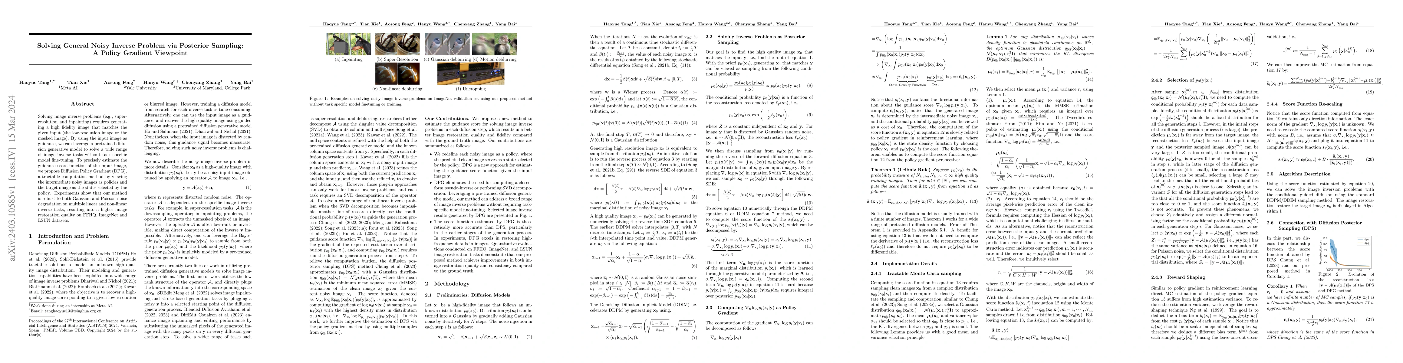 Thumbnail for Solving General Noisy Inverse Problem via Posterior Sampling: A Policy
  Gradient Viewpoint