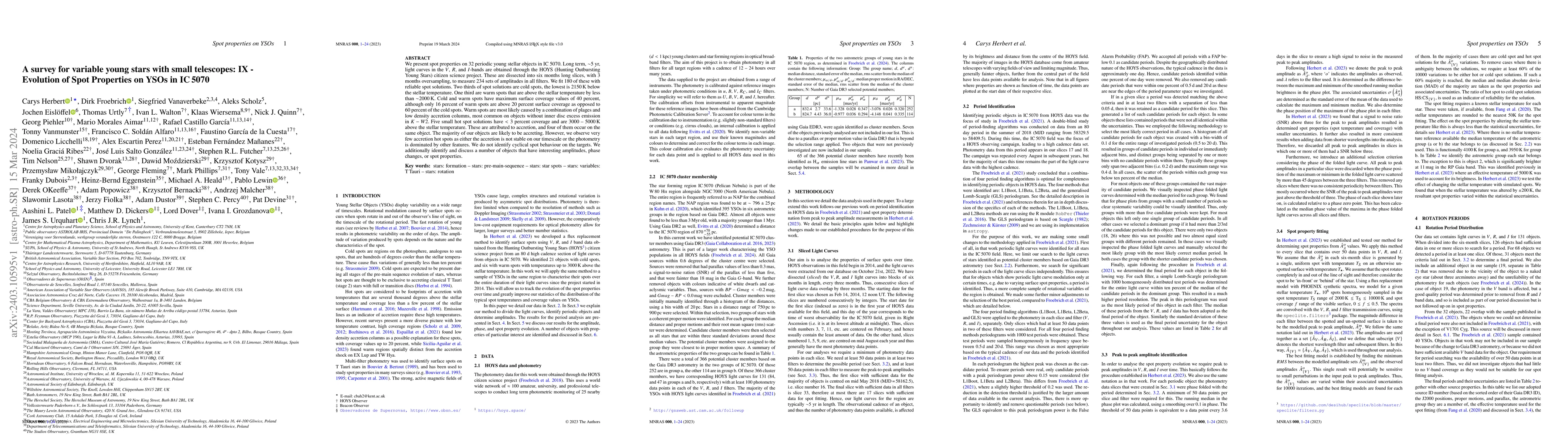 Thumbnail for A survey for variable stars with small telescopes: IX -- Evolution of
  Spot Properties on YSOs in IC5070
