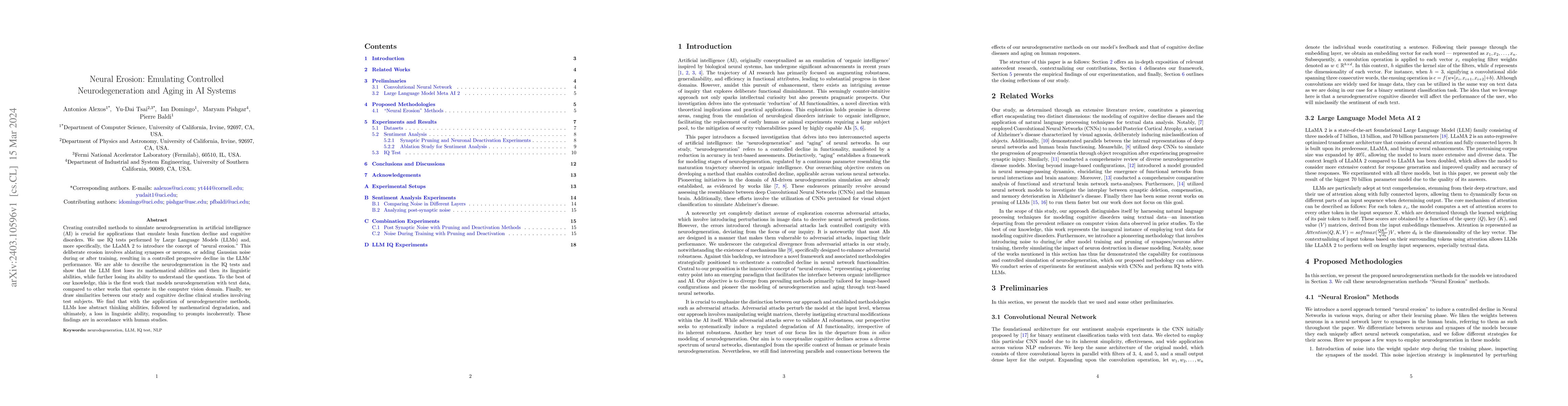 Thumbnail for Neural Erosion: Emulating Controlled Neurodegeneration and Aging in AI
  Systems