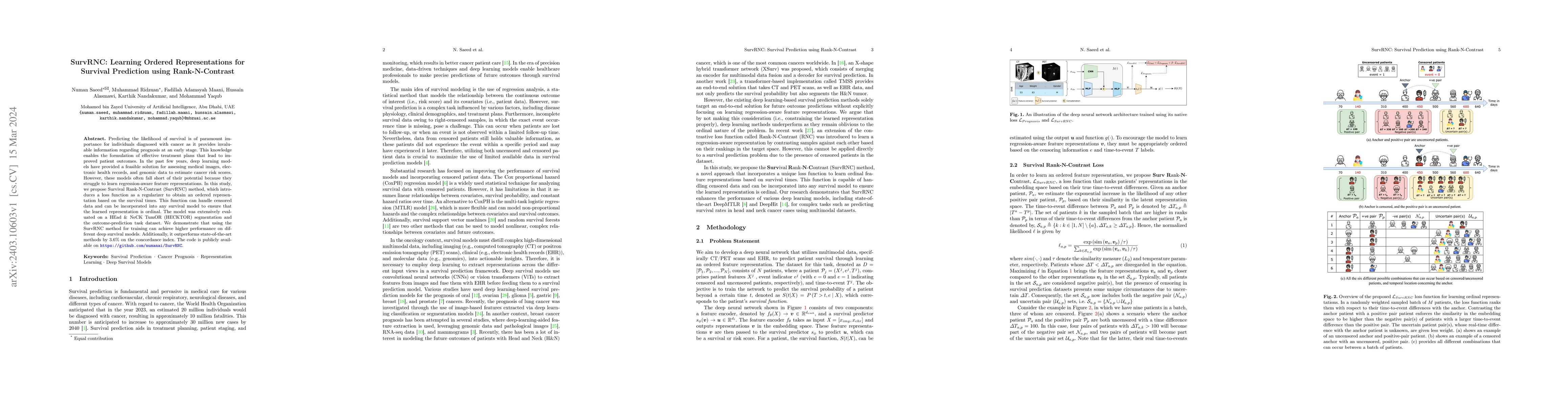 Thumbnail for SurvRNC: Learning Ordered Representations for Survival Prediction using
  Rank-N-Contrast