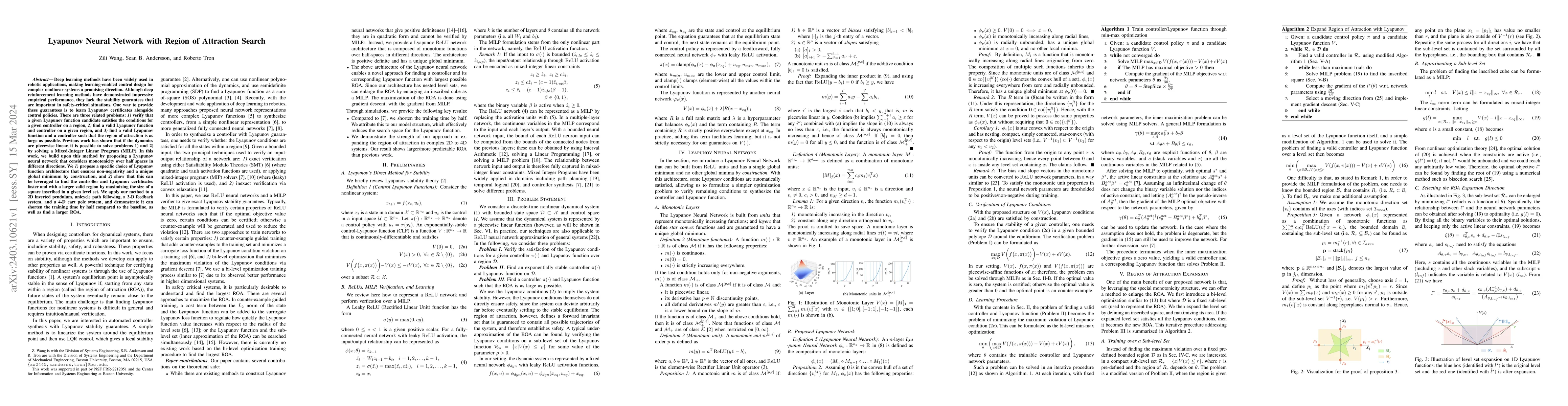 Thumbnail for Lyapunov Neural Network with Region of Attraction Search