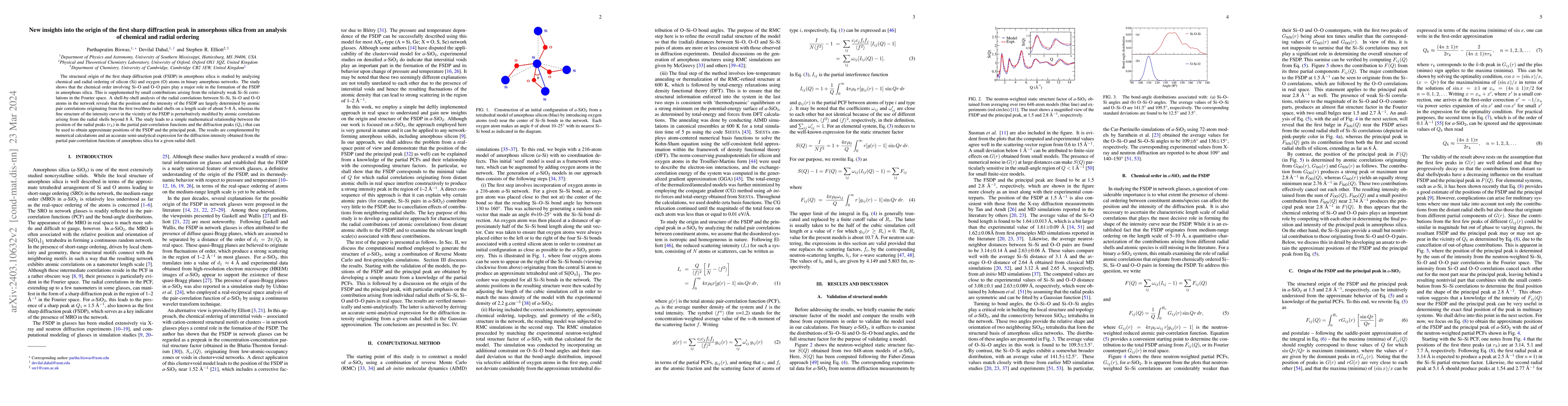 Thumbnail for New insights into the origin of the first sharp diffraction peak in
  amorphous silica from an analysis of chemical and radial ordering