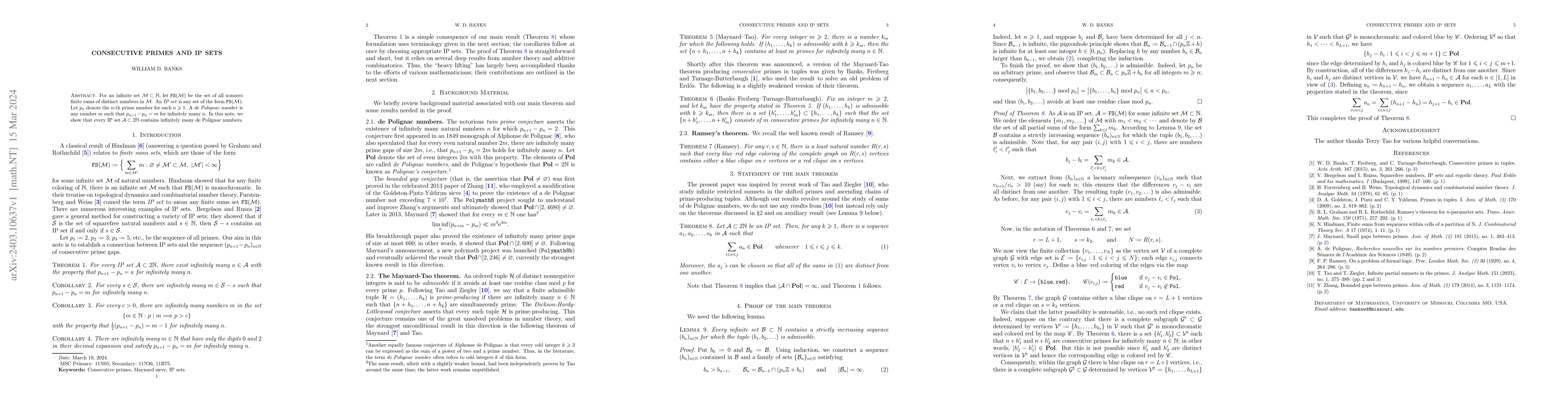 Thumbnail for Consecutive primes and IP sets