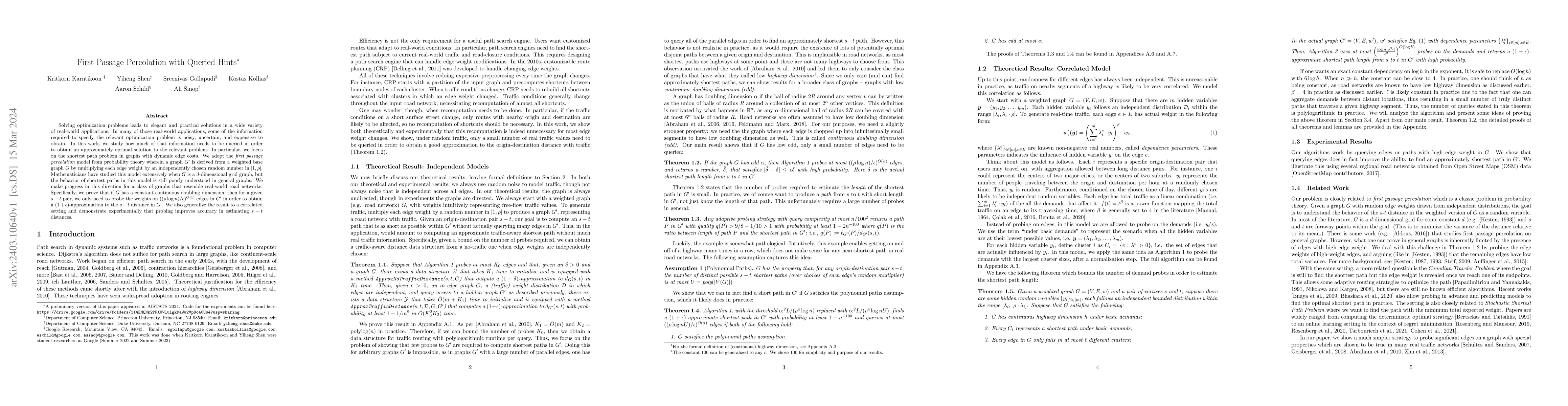 Thumbnail for First Passage Percolation with Queried Hints