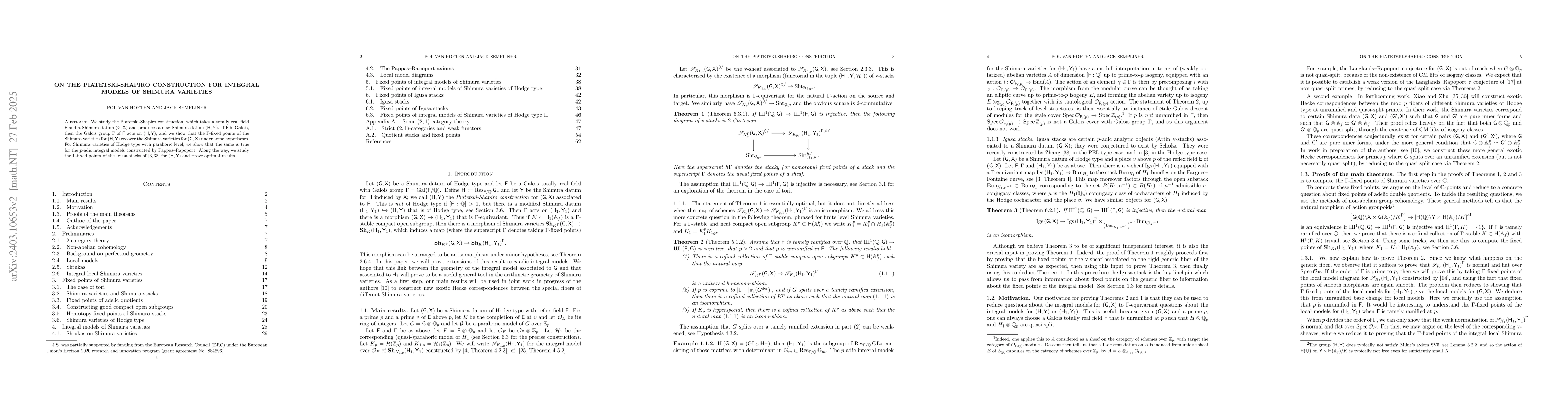 Thumbnail for On the Piatetski-Shapiro construction for integral models of Shimura
  varieties