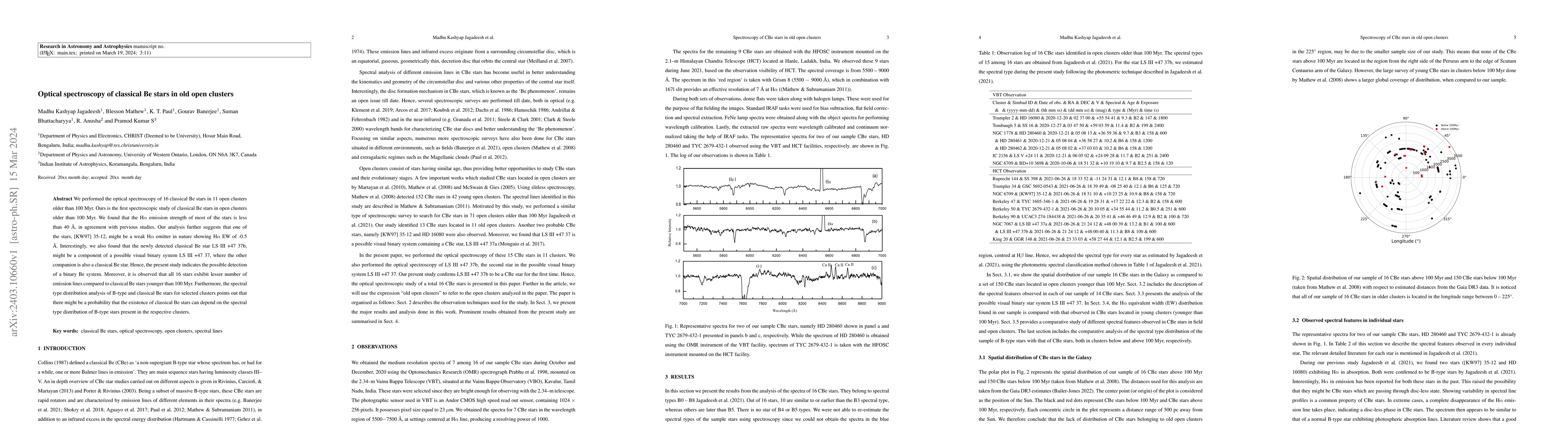 Thumbnail for Optical Spectroscopy of Classical Be Stars in Old Open Clusters