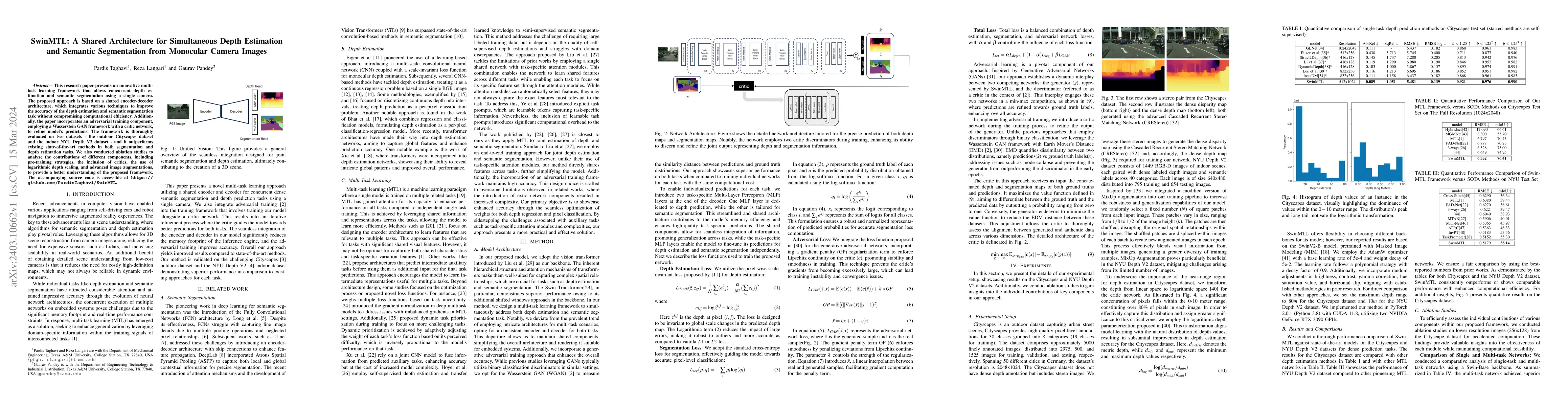 Thumbnail for SwinMTL: A Shared Architecture for Simultaneous Depth Estimation and
  Semantic Segmentation from Monocular Camera Images