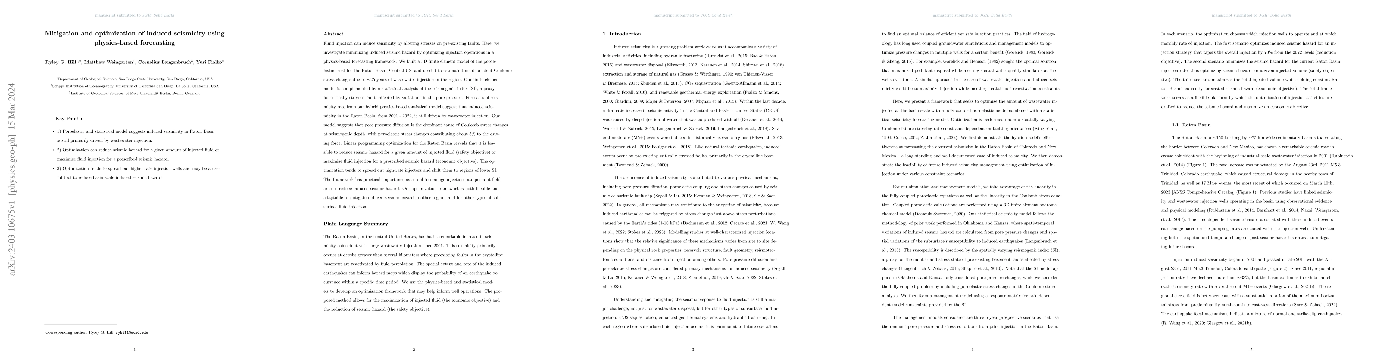 Thumbnail for Mitigation and optimization of induced seismicity using physics-based
  forecasting