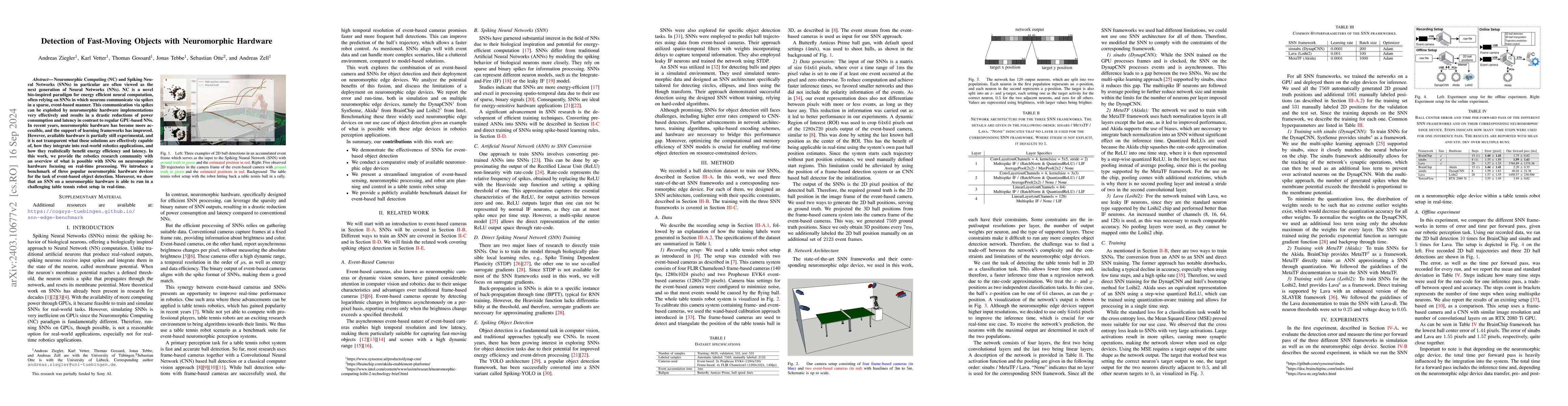 Thumbnail for Spiking Neural Networks for Fast-Moving Object Detection on Neuromorphic
  Hardware Devices Using an Event-Based Camera