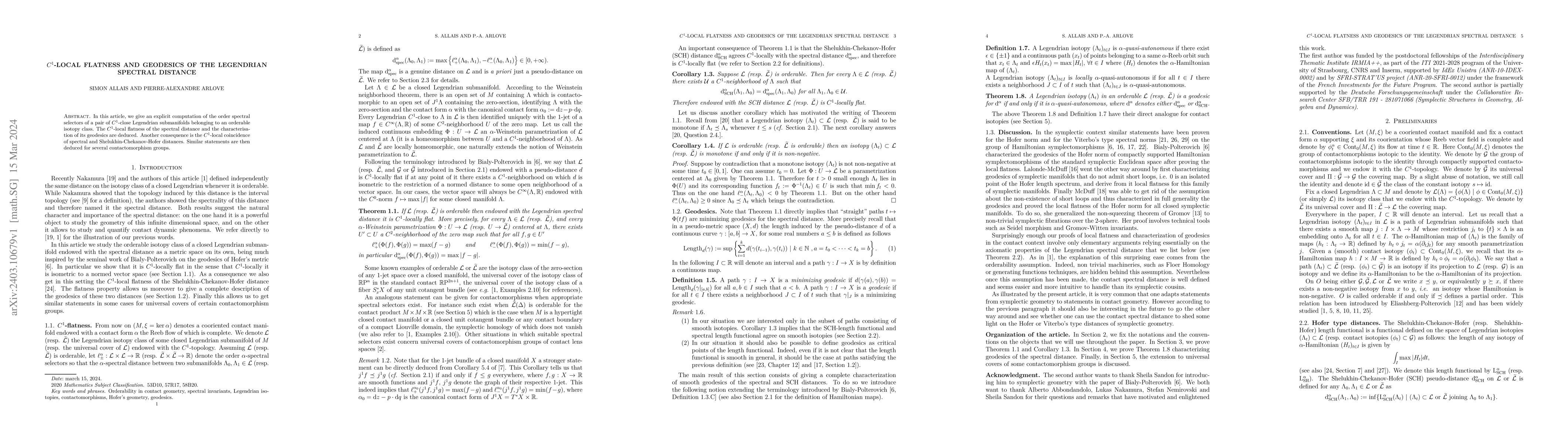Thumbnail for $C^1$-Local Flatness and Geodesics of the Legendrian Spectral Distance