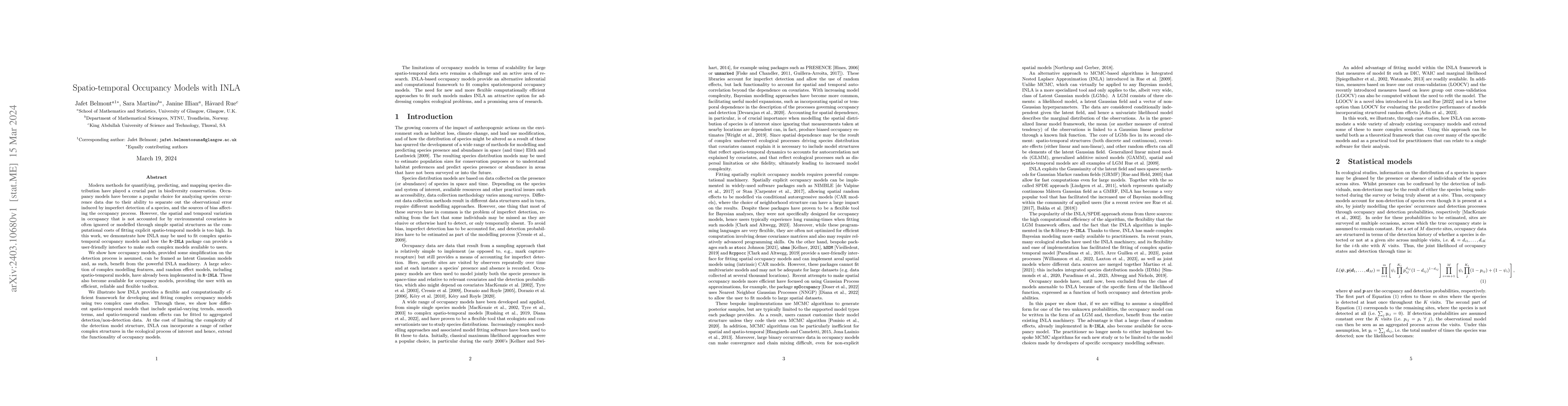 Thumbnail for Spatio-temporal Occupancy Models with INLA