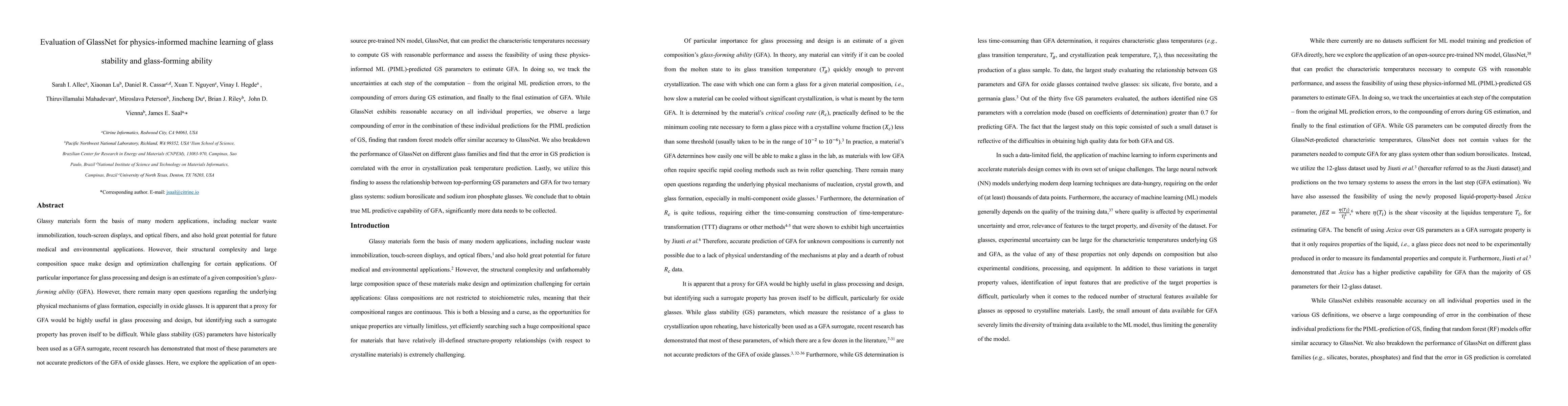 Thumbnail for Evaluation of GlassNet for physics-informed machine learning of glass
  stability and glass-forming ability