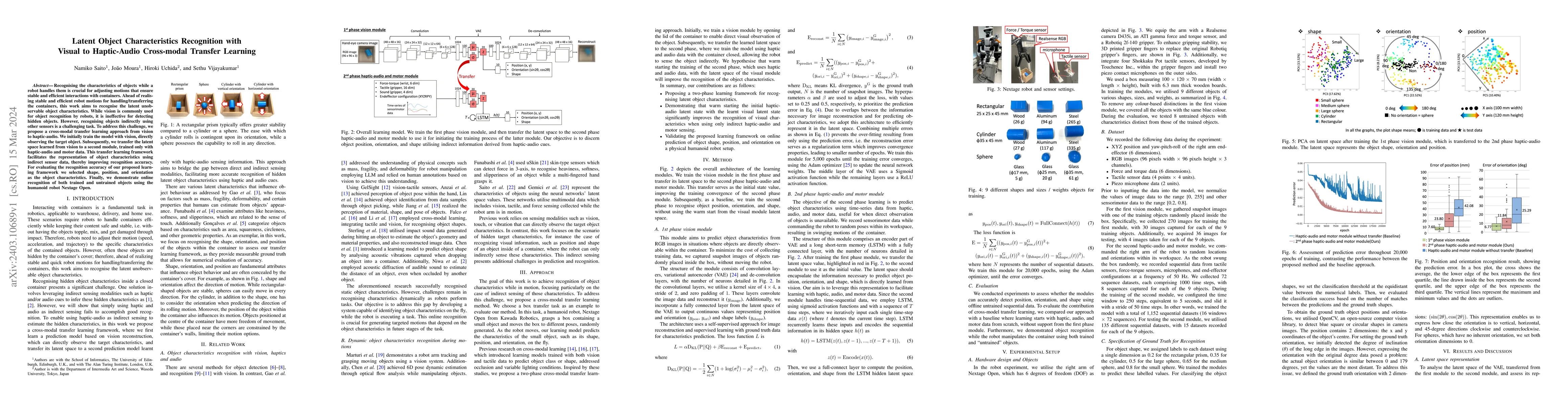 Thumbnail for Latent Object Characteristics Recognition with Visual to Haptic-Audio
  Cross-modal Transfer Learning