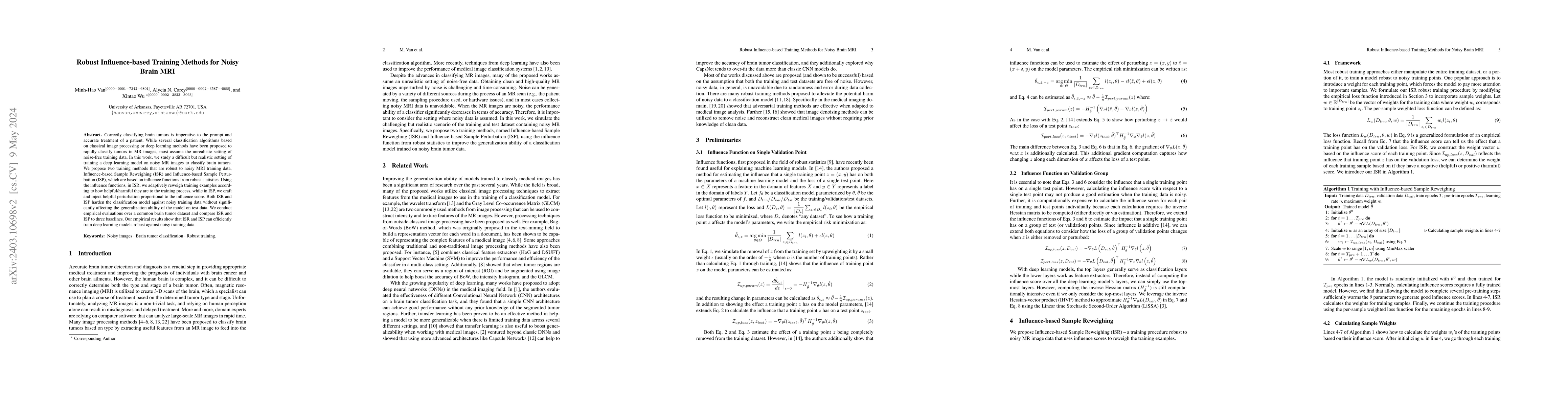 Thumbnail for Robust Influence-based Training Methods for Noisy Brain MRI
