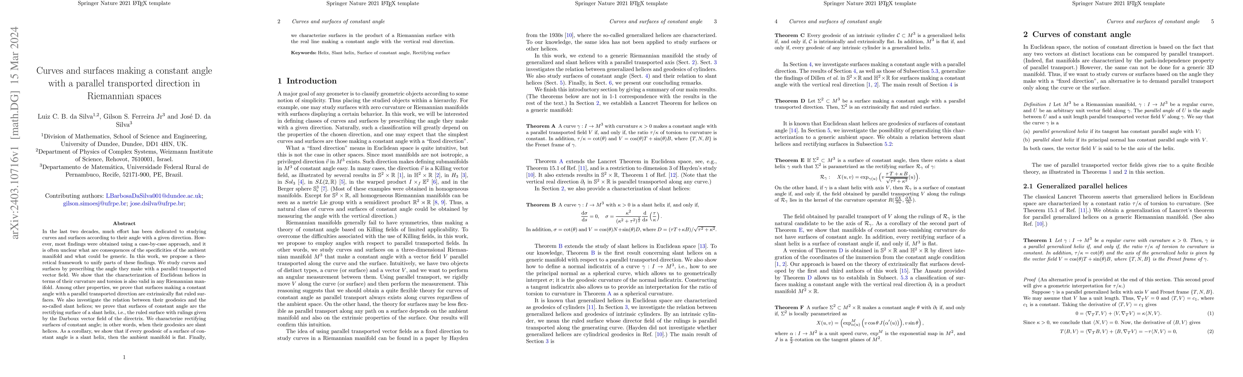 Thumbnail for Curves and surfaces making a constant angle with a parallel transported
  direction in Riemannian spaces