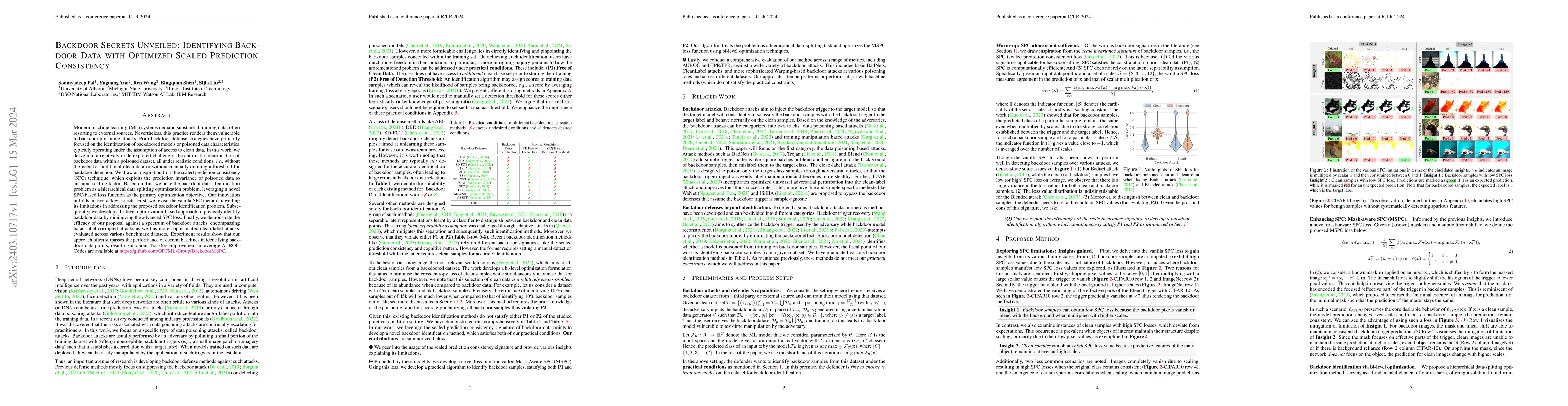 Thumbnail for Backdoor Secrets Unveiled: Identifying Backdoor Data with Optimized
  Scaled Prediction Consistency