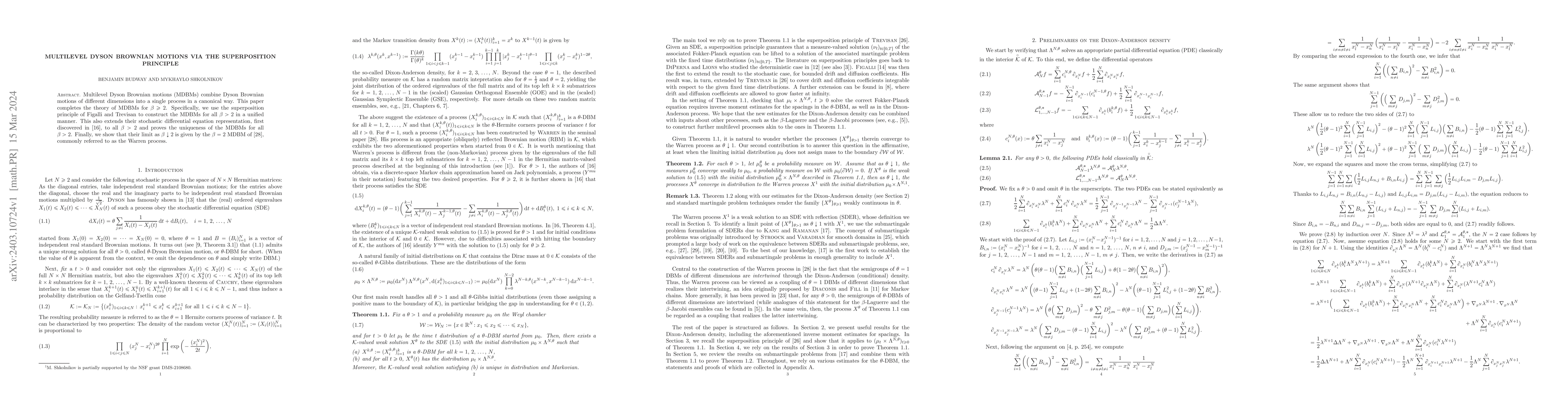 Thumbnail for Multilevel Dyson Brownian motions via the superposition principle